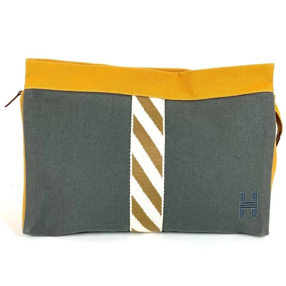 HERMES H logo Jimet GM Pouch Bag Makeup Multi Pouch Clutch bag gray/Yellow